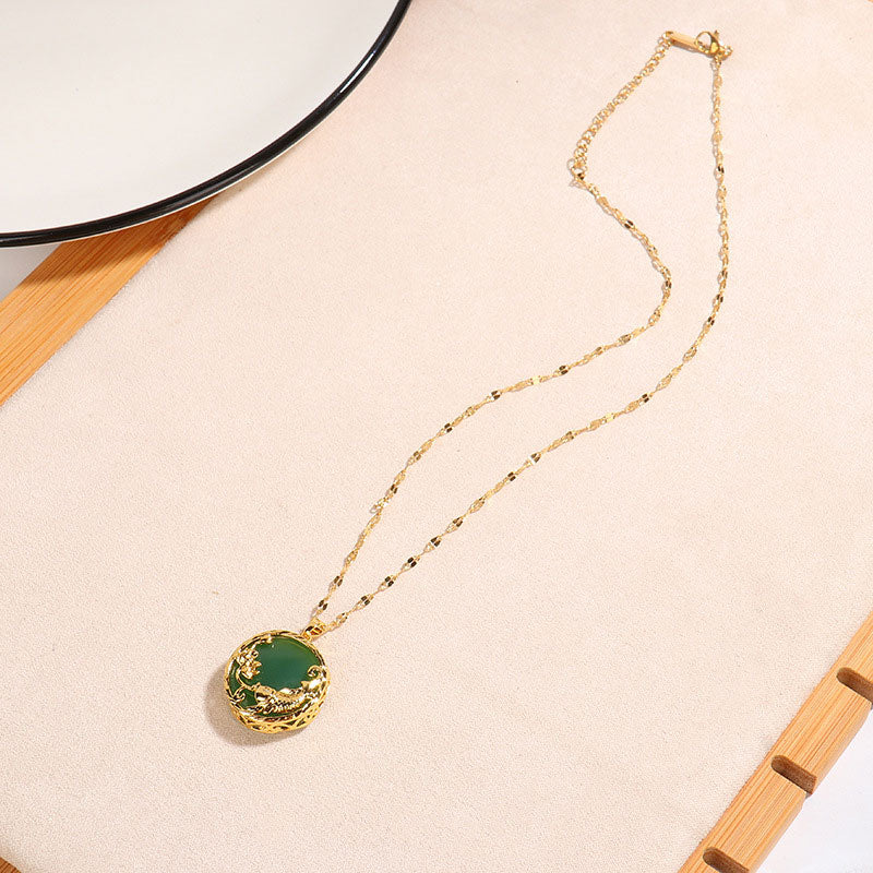Wear FengShui Natural Jade Koi Fish Lotus Luck Necklace Pendant