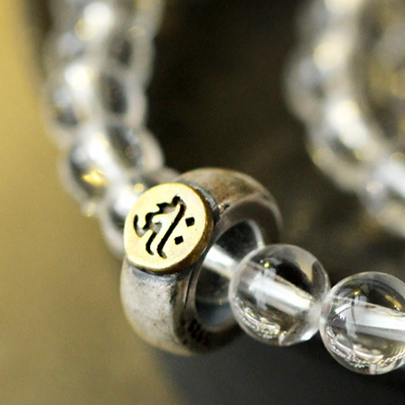 Wear FengShui 925 Sterling Silver Chinese Zodiac Natal Buddha White Crystal Meditation Triple Wrap Bracelet