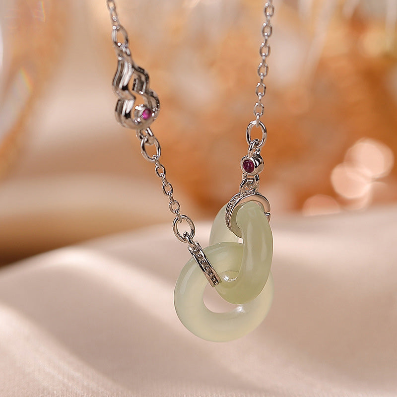 Wear FengShui 925 Sterling Silver Round Jade Luck Prosperity Necklace Chain Pendant