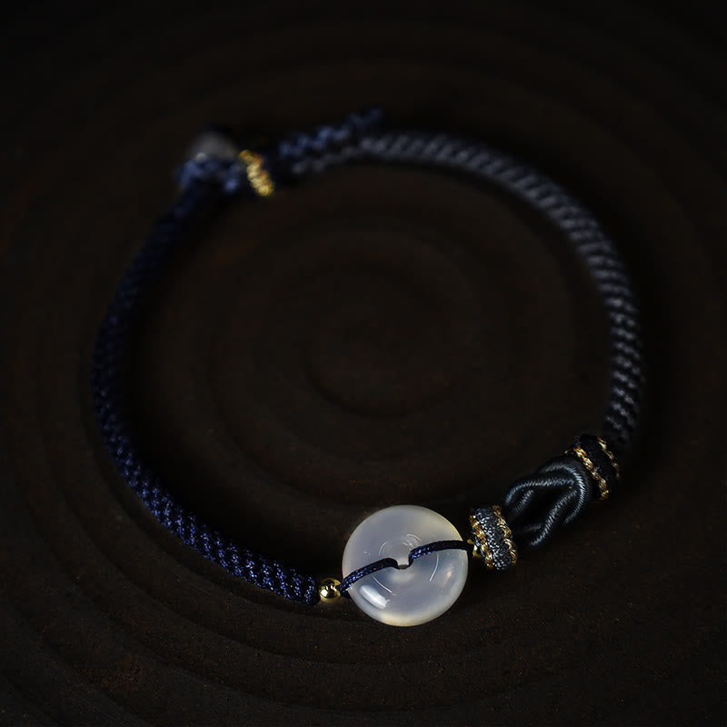 Wear FengShui Handmade White Agate Peace Buckle Luck Happiness Protection Weave String Bracelet