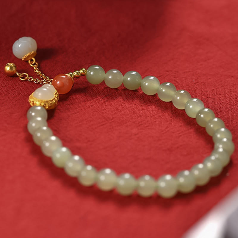 Wear FengShui 925 Sterling Silver Hetian Jade Gourd Lotus Abundance Luck Bracelet