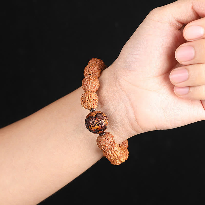 Wear FengShui Tibet Rudraksha Bodhi Seed PiXiu Copper Coin Wealth Luck Bracelet