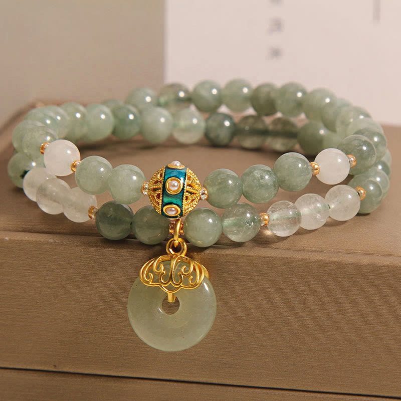 Wear FengShui Green Aventurine Peace Buckle Charm Luck Double Wrap Bracelet