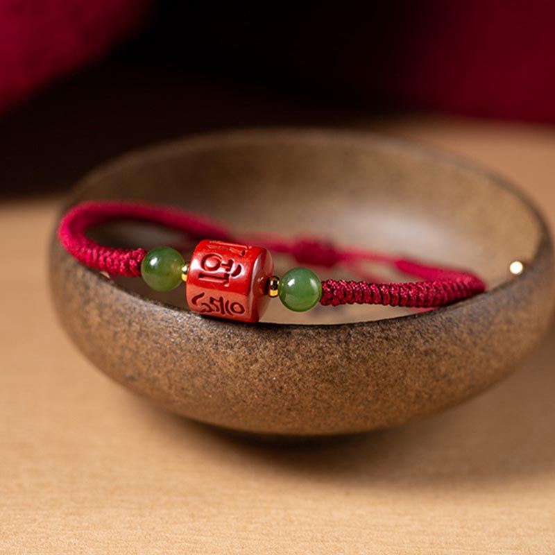 Wear FengShui Tibetan Cinnabar Om Mani Padme Hum Engraved Blessing Braided Rope Bracelet