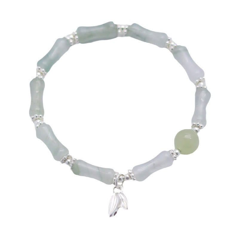 Wear FengShui 925 Sterling Silver Natural Tianshan Jade Bamboo Charm Luck Bracelet