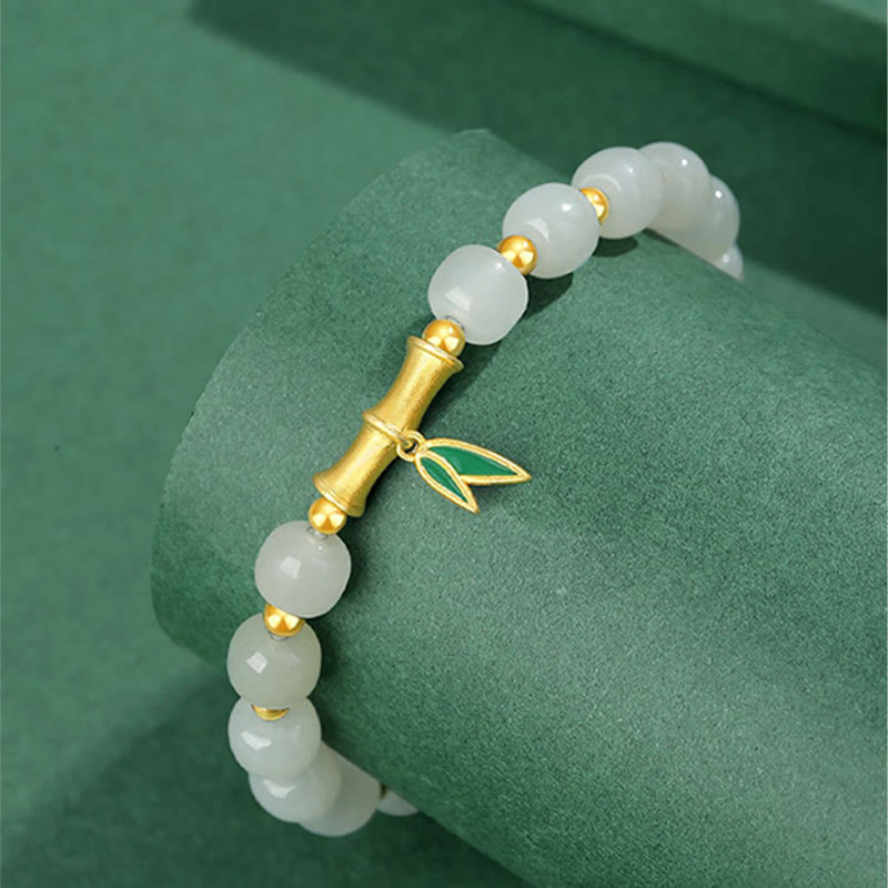 Wear FengShui 925 Sterling Silver Hetian White Jade Bamboo Luck Bracelet