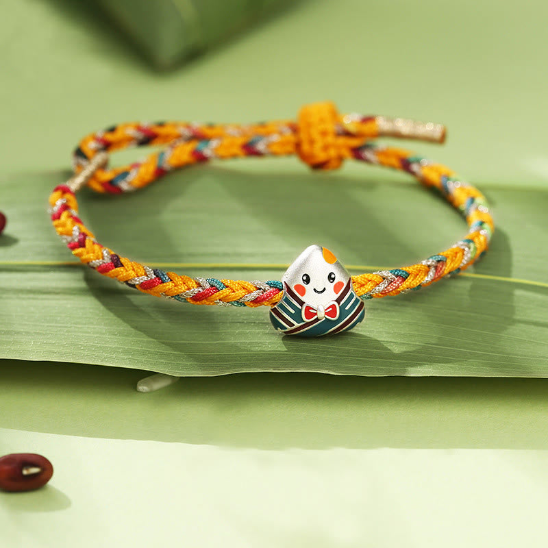 Wear FengShui 925 Sterling Silver Dragon Boat Festival Zongzi Pattern Luck Handmade Multicolored Rope Child Adult Bracelet