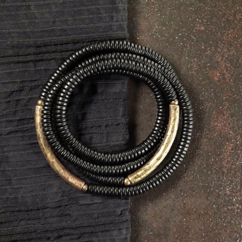 Wear FengShui Ebony Wood Brass Copper Balance Multilayered Bracelet