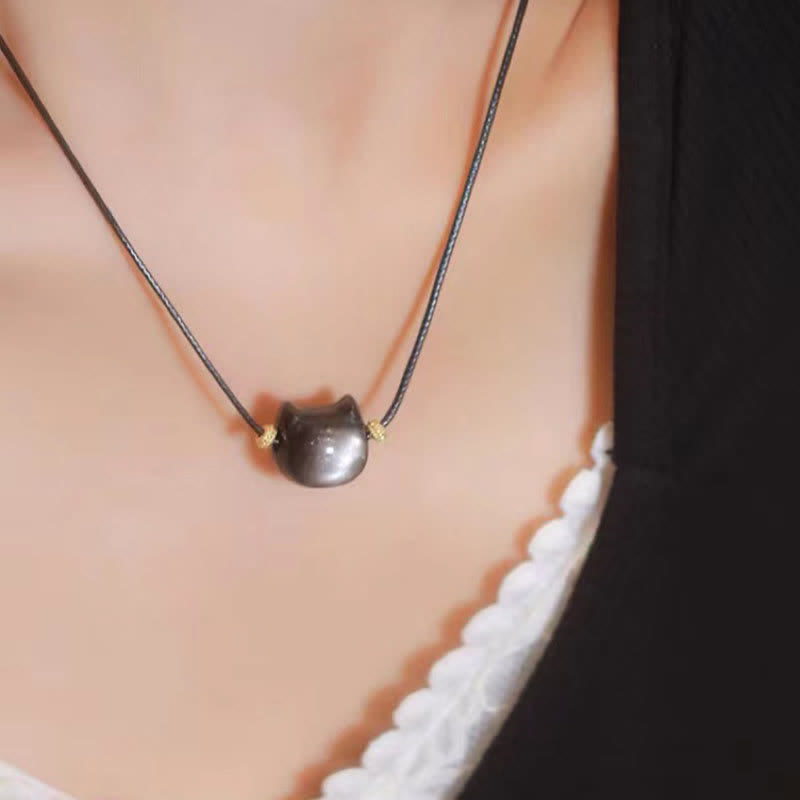 Wear FengShui Gold Sheen Obsidian Silver Sheen Obsidian Lovely Paw Lucky Cat Protection Bracelet