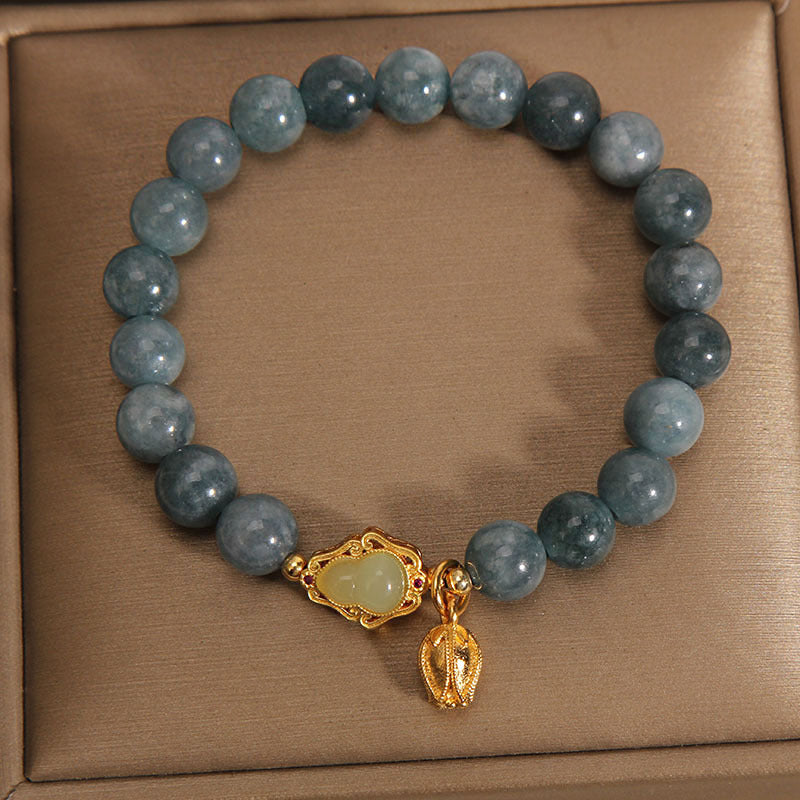 Wear FengShui Natural Jade Gourd Tulip Charm Luck Bracelet