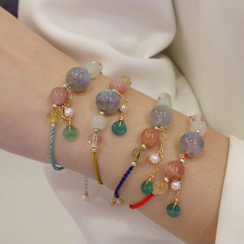 Wear FengShui Moonstone Sunstone Beads Peace Buckle Charm Healing Bracelet