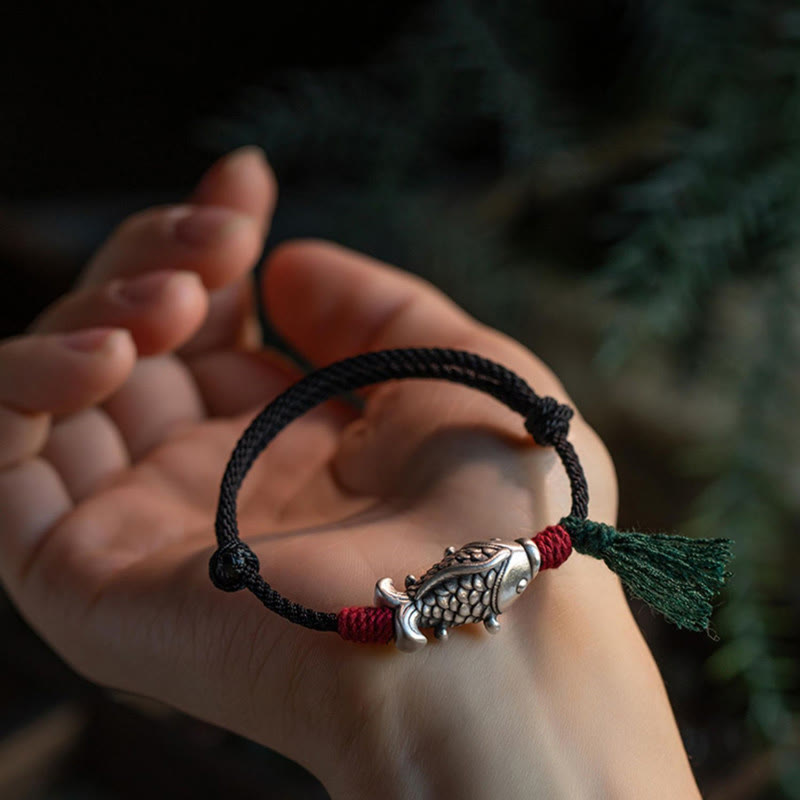 Wear FengShui 925 Sterling Silver Luck Koi Fish Braided Bracelet