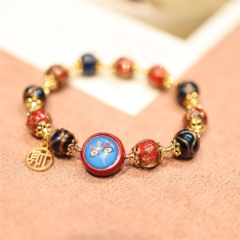 Wear FengShui Tibetan Gold Swallowing Beast Family Five God Of Wealth Thangka Fortune Bead Bracelet