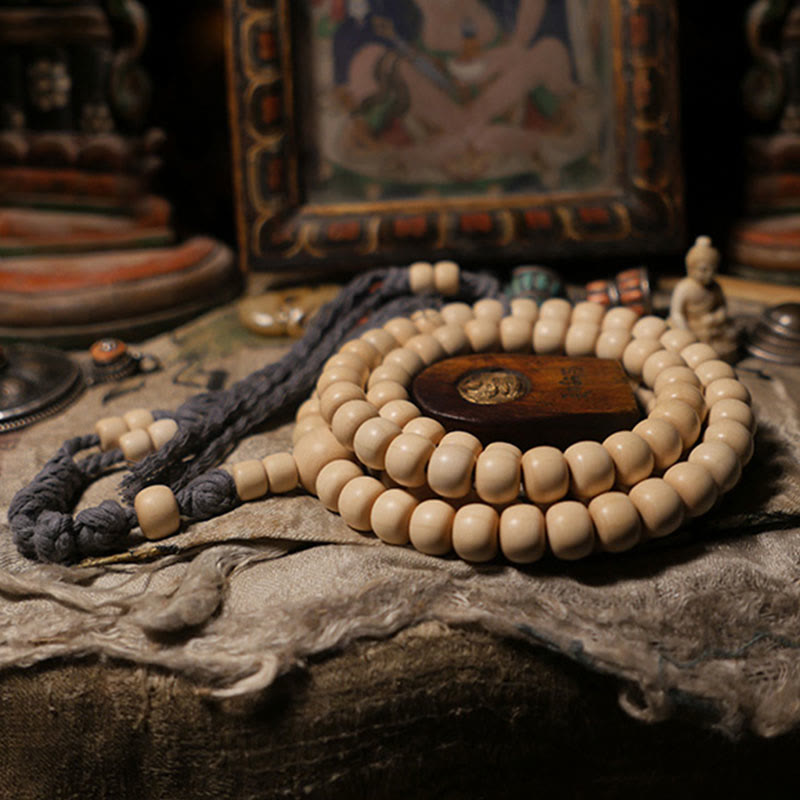 Wear FengShui 108 Mala Beads Abelia Biflora Wood Warding Off Evil Spirits Wrist Mala