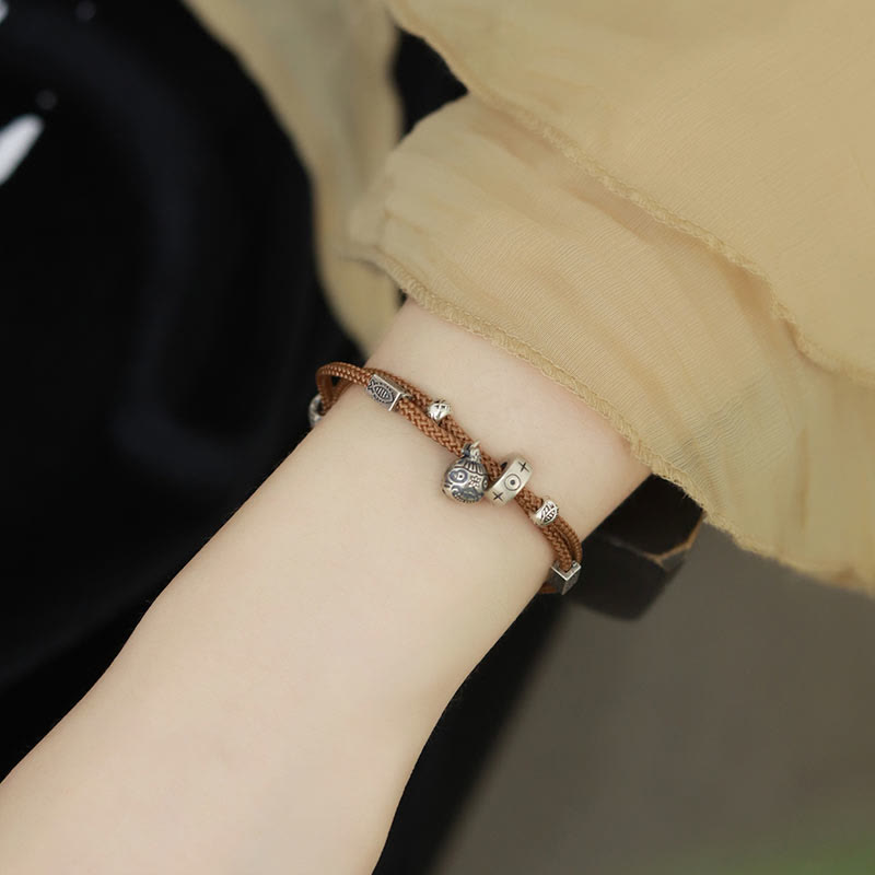 Wear FengShui 925 Sterling Silver Gold Swallowing Beast Koi Fish Wealth Handcrafted Braided Bracelet