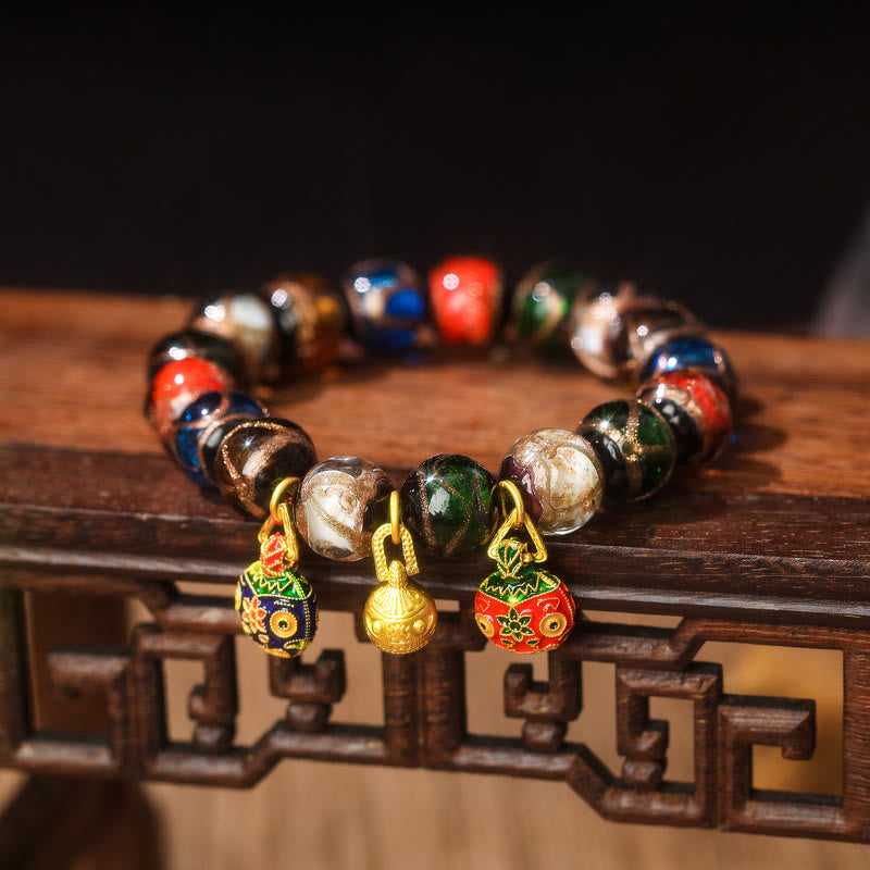 Wear FengShui Five Elements Gold Swallowing Beast Family Charm Liuli Glass Bead Luck Bracelet
