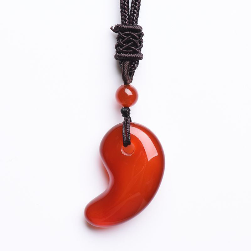 Wear FengShui Red Agate Green Agate Moon Pattern Confidence Calm Necklace