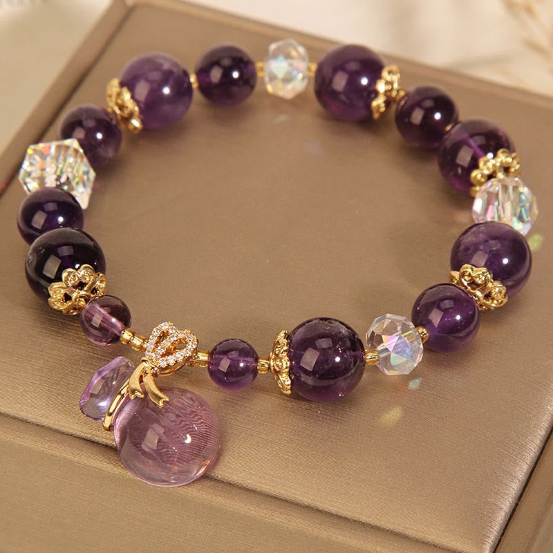 Wear FengShui Natural Amethyst Crystal Money Bag Charm Positive Bracelet