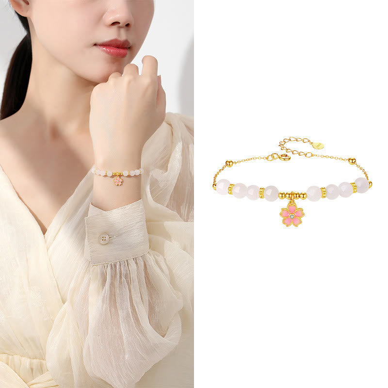 Wear FengShui 925 Sterling Silver Hetian White Jade Cherry Blossom Protection Bracelet
