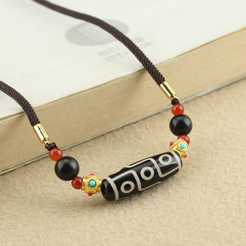 Wear FengShui Tibetan Nine-Eye Dzi Bead Protection Blessings String Necklace Pendant