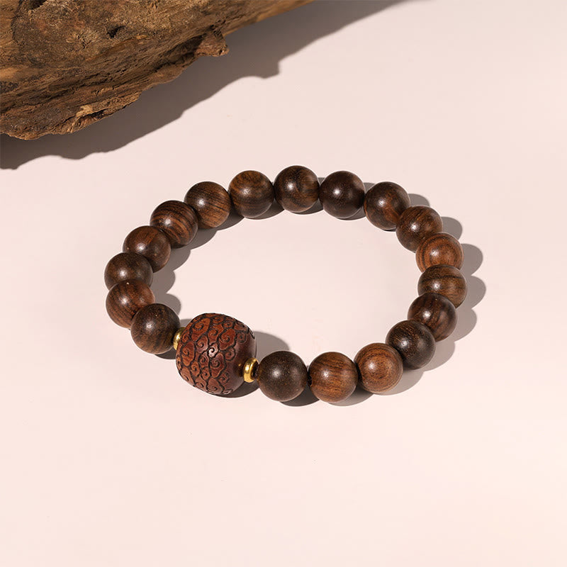 Wear FengShui Rosewood Auspicious Clouds Totem Fu Character Bamboo Pattern Warmth Bracelet