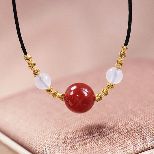 Wear FengShui Natural Red Agate Chalcedony Self-acceptance Confidence String Bead Bracelet Necklace Pendant