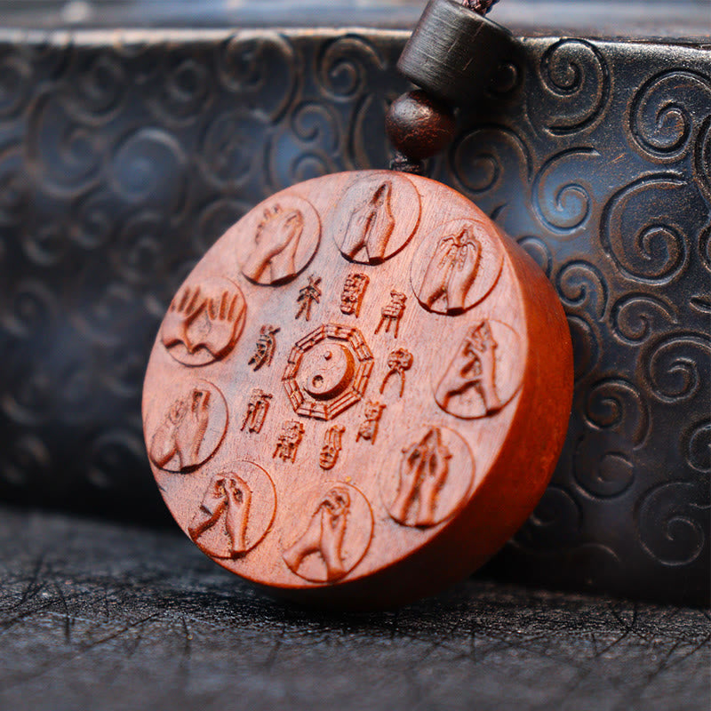 Wear FengShui Lightning Struck Jujube Wood Yin Yang Bagua Mountain Ghosts Spend Money Protection Necklace Pendant