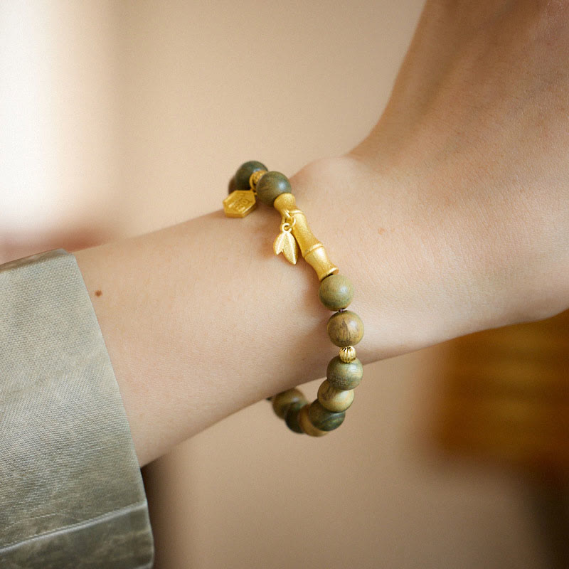 Wear FengShui Green Sandalwood Fu Character Bamboo Soothing Bracelet