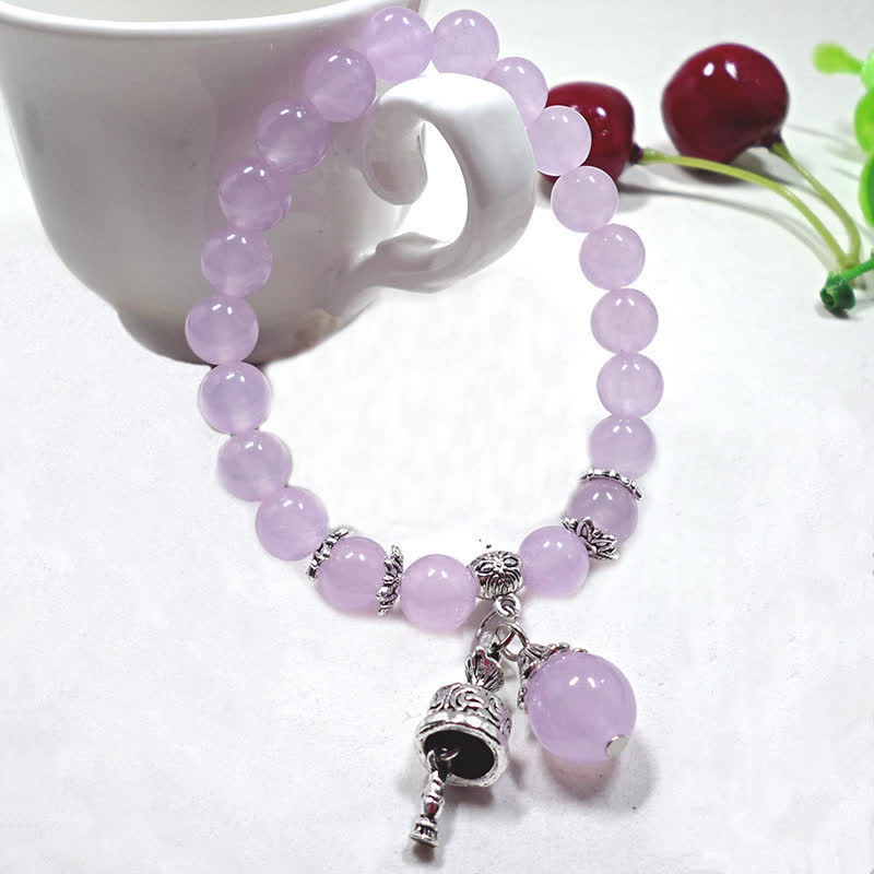 Wear FengShui Vintage Crystal Chalcedony Stone Energy Beaded Bell Charm Bracelet