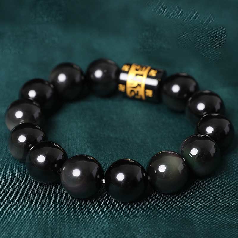 Wear FengShui Rainbow Obsidian Om Mani Padme Hum Swastika Positive Bracelet