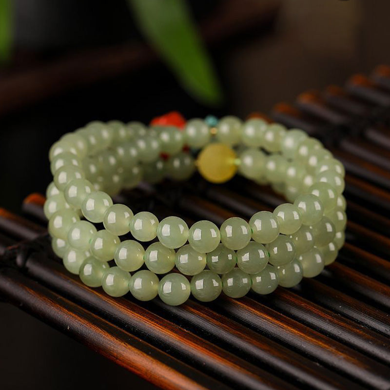 Wear FengShui Jade Red Agate Amber Laughing Buddha Prosperity Bracelet