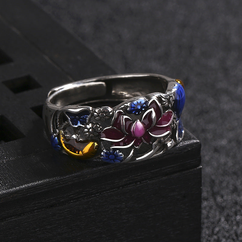 Wear FengShui Koi Fish Lotus Flower Leaf Design Luck Wealth Ring