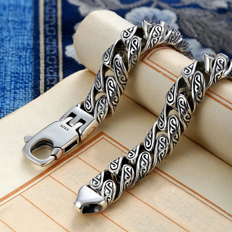 Wear FengShui Vintage Tang Dynasty Flower Design Carved Luck Bracelet