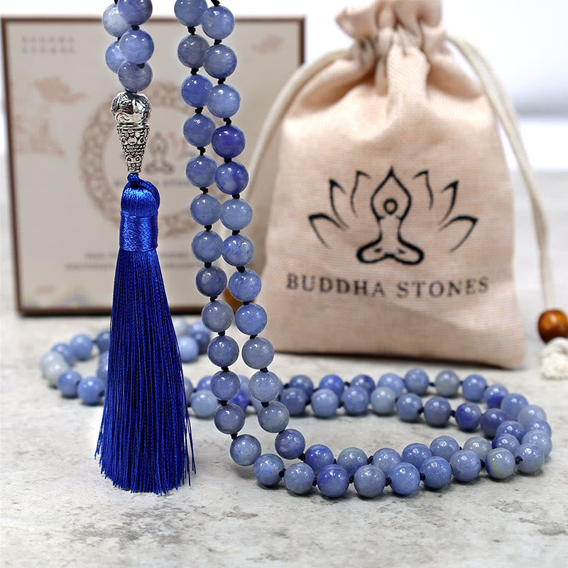 Wear FengShui 108 Mala Blue Aventurine Beads Yoga Meditation Prayer Beads Necklace