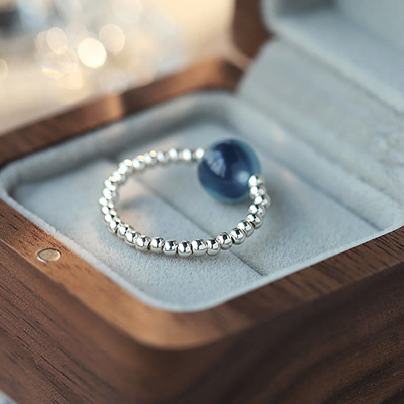 Wear FengShui 925 Sterling Silver Blue Candy Agate Healing Bead Ring