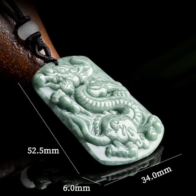Wear FengShui Year of the Dragon Chinese Zodiac Dragon Jade Success Amulet Necklace Pendant