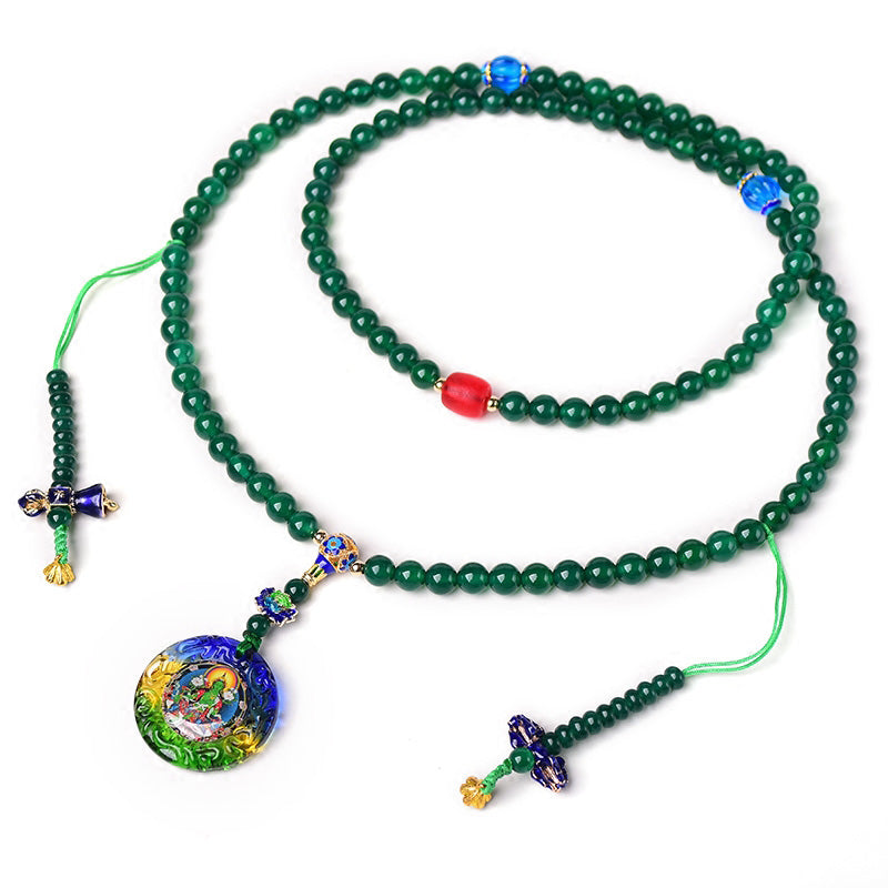 Wear FengShui 108 Mala Beads Natural Green Agate Bodhisattva Green Tara Manifestation Charm Bracelet