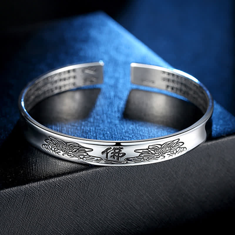 Wear FengShui Heart Sutra Mantra Lotus Peace Copper Cuff Bracelet Bangle