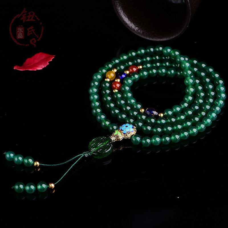 Wear FengShui 108 Mala Beads Natural Green Agate Power Support Bracelet