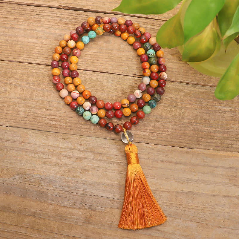 Wear FengShui 108 Mala Beads Mookaite Emotional Growth Bracelet Tassel Necklace Pendant
