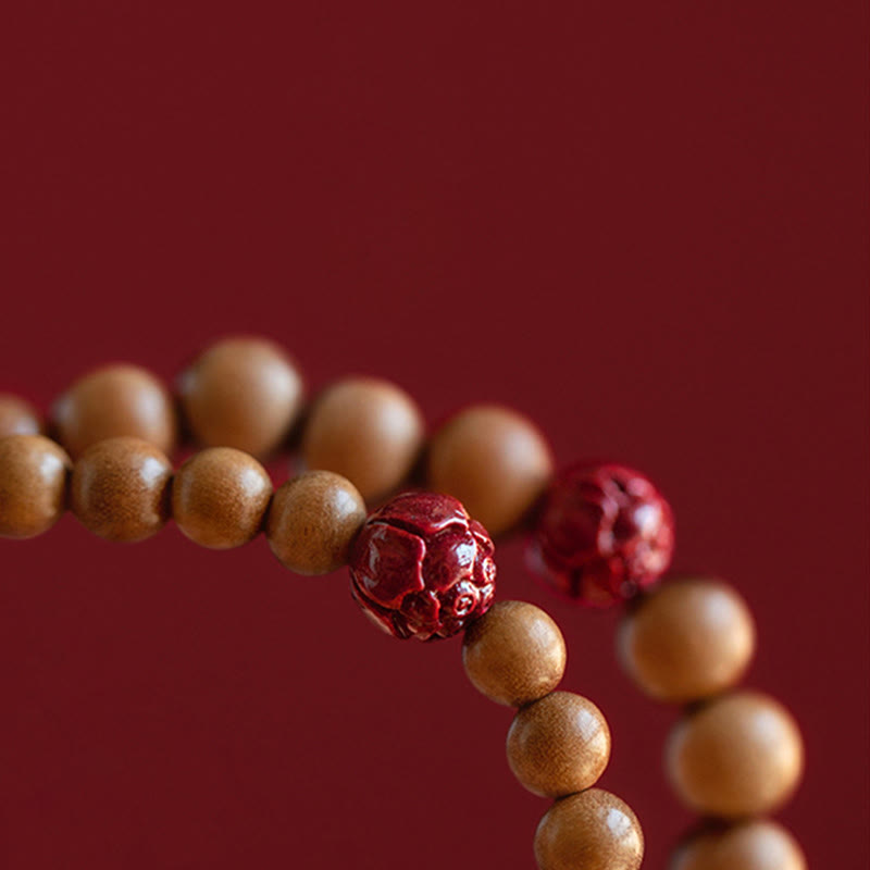 Wear FengShui Peach Wood Lotus Cinnabar Luck Wealth Bracelet