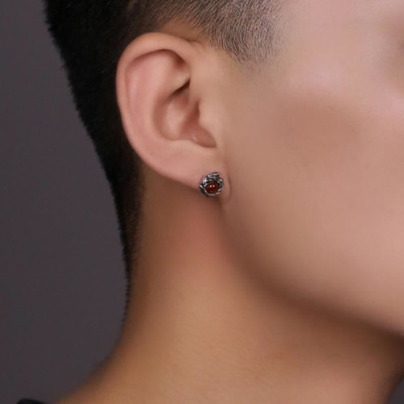Wear FengShui 925 Sterling Silver Natural Amber Dragon Success Protection Stud Earring