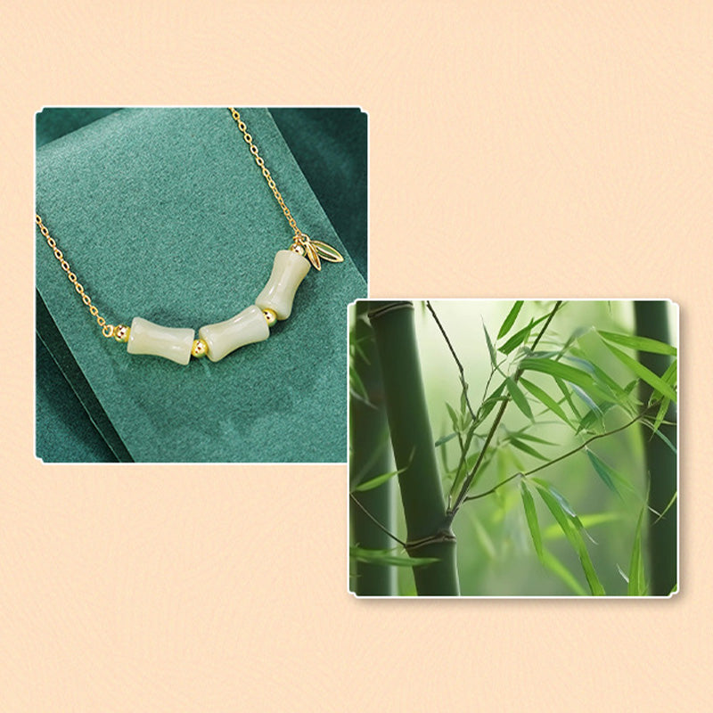 Wear FengShui 925 Sterling Silver Hetian Jade Bamboo Fu Character Prosperity Necklace Pendant Bracelet