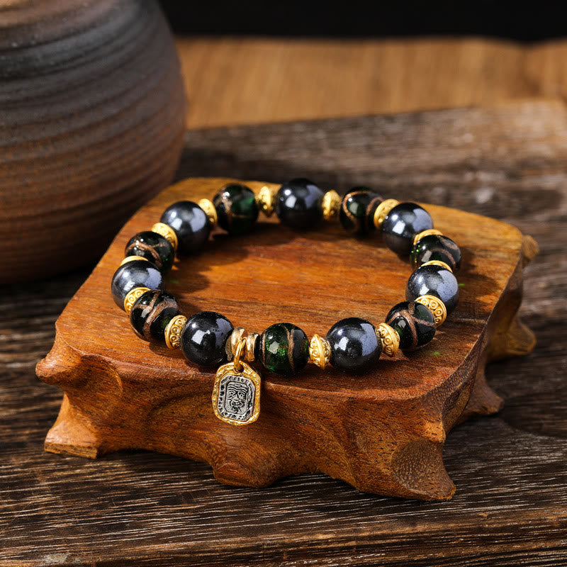 Wear FengShui Tibetan Zakiram Goddess of Wealth Liuli Glass Incense Ash Porcelain Bead Luck Bracelet