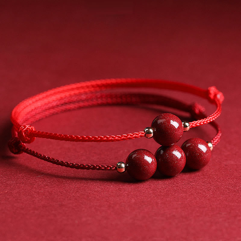 Wear FengShui Natural Lucky Cinnabar Bead Blessing String Bracelet Anklet
