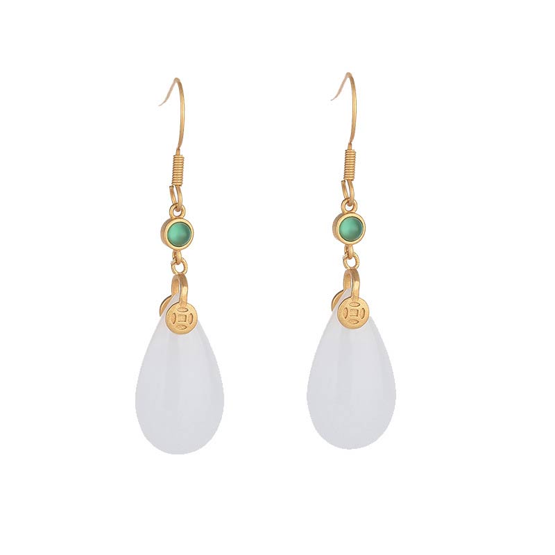 Wear FengShui FengShui White Jade Luck Drop Earrings