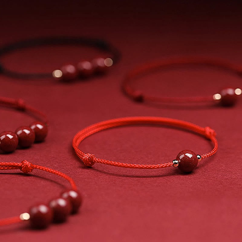 Wear FengShui Natural Lucky Cinnabar Bead Blessing String Bracelet Anklet