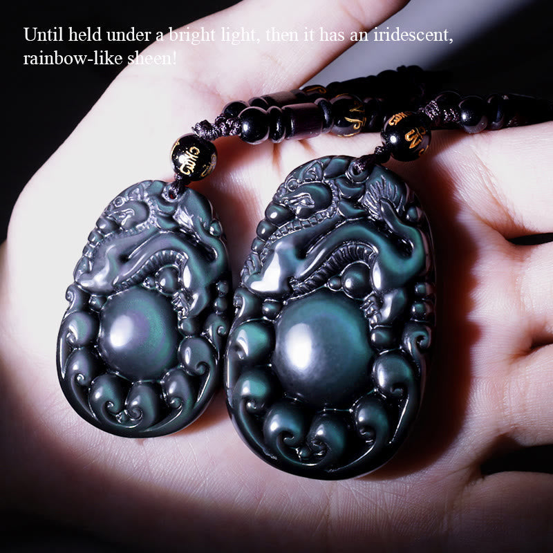 Wear FengShui Tibetan Positive Rainbow Obsidian PiXiu Necklace
