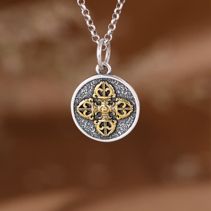 Wear FengShui 925 Sterling Silver Double Dorje Vajra Blessing Necklace Pendant