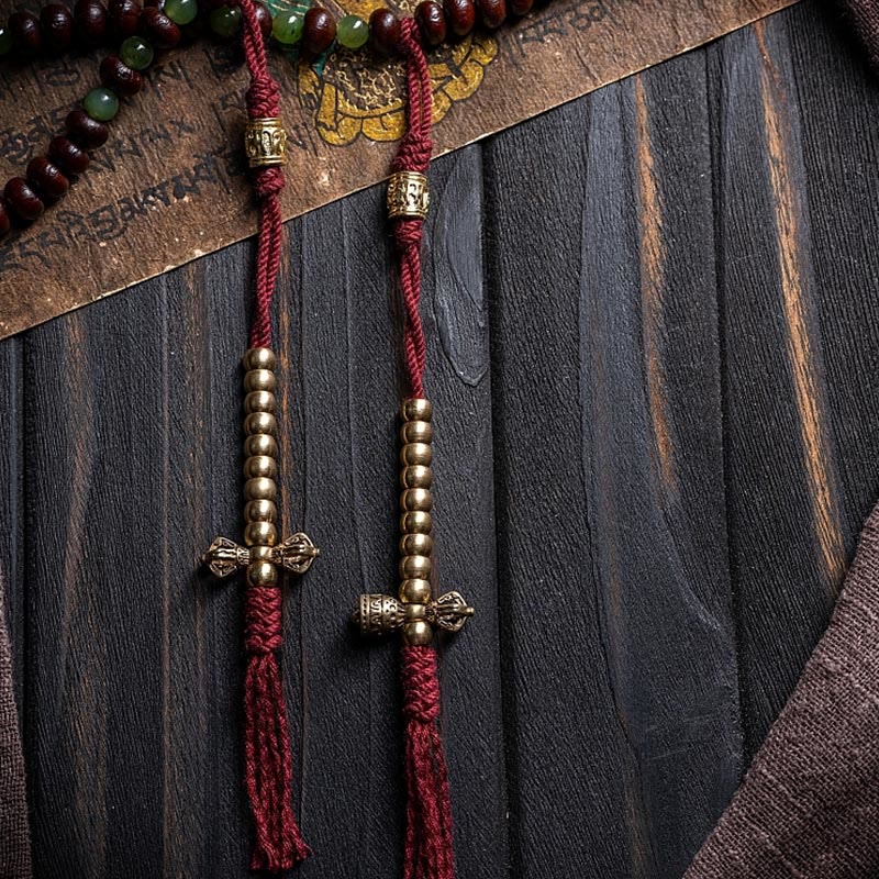 Wear FengShui Natural Tibet 108 Mala Beads Purple Bodhi Seed Hetian Cyan Jade Copper Dorje Peace Bracelet